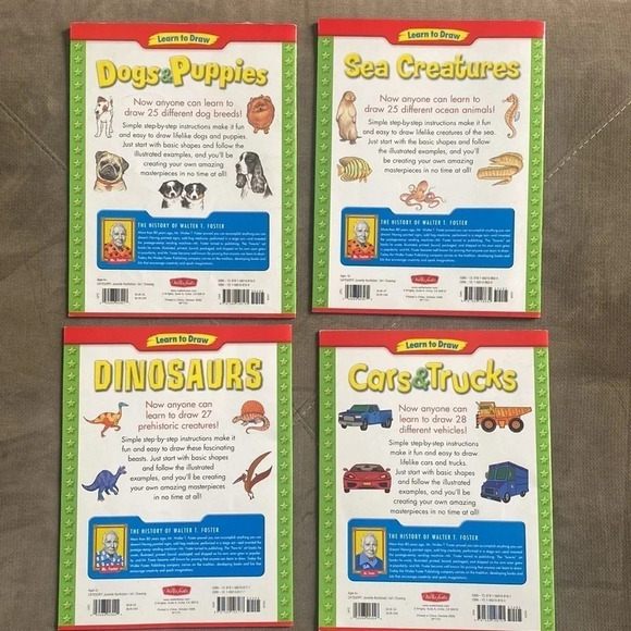 Animal Drawing books dinosaurs sea creatures dogs puppies, cars, trucks set of 4 - Picture 2 of 7